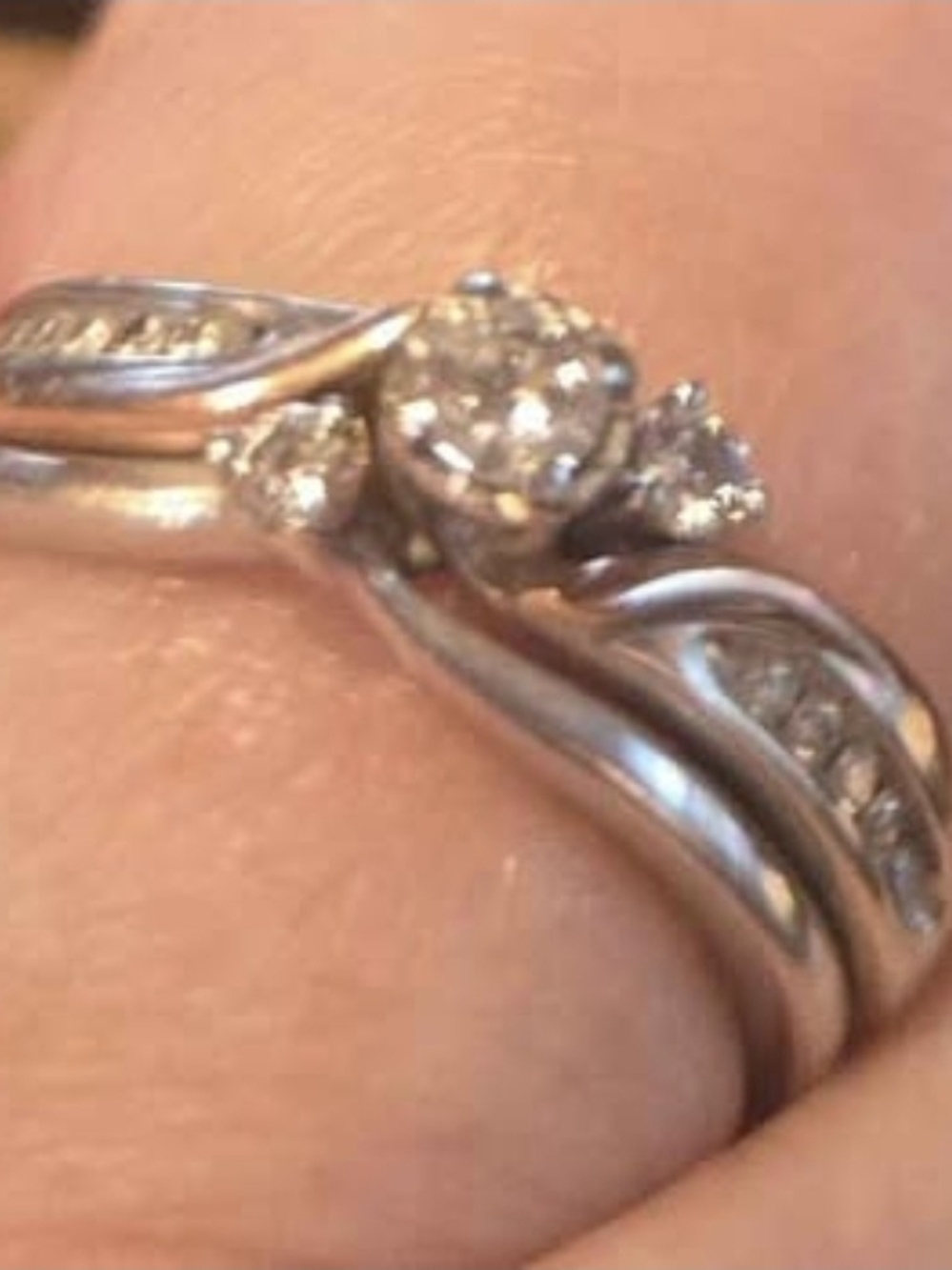 Zales 1/3 Carat TW Diamond 3 Stone Bridal Set In Two Tone White  & Rose Gold